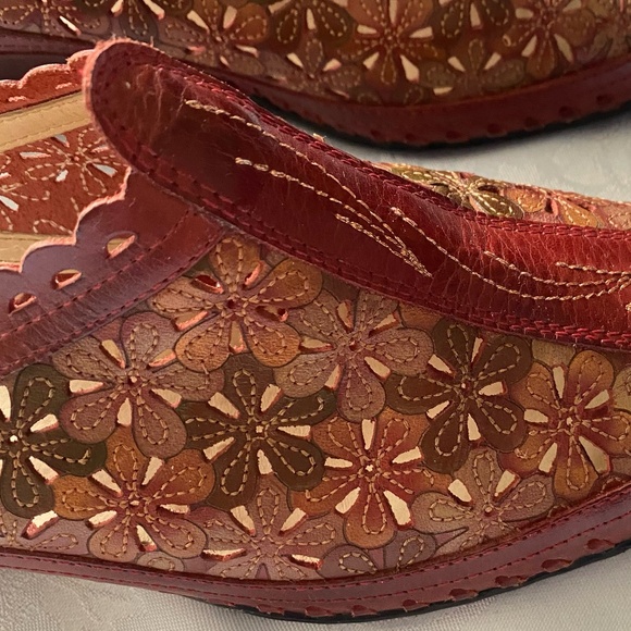 Pikolinos Romana Red/ Green Daisy Leather Spanish Design Mules. Size 7.5-8 - Picture 5 of 16
